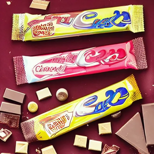 Image similar to chocolate candy bar packaging, 9 0 s style, very appealing, marketing photo