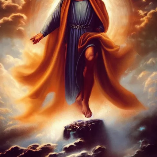 Prompt: one like a son of man coming with the clouds of heaven. He approached the Ancient of Days and was led into his presence. He was given authority, glory and sovereign power; all nations and peoples of every language worshiped him. His dominion is an everlasting dominion that will not pass away, and his kingdom is one that will never be destroyed