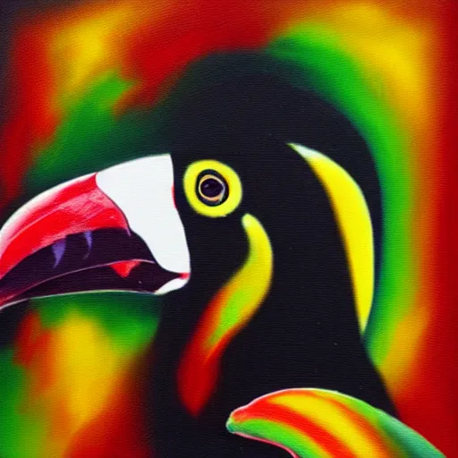 Prompt: toucan rastafarian oil painting, 4K