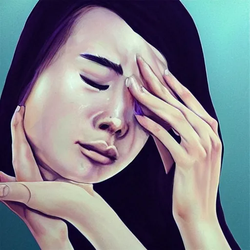 Image similar to “a pretty girl crying, realism, depression, trending on artstation”