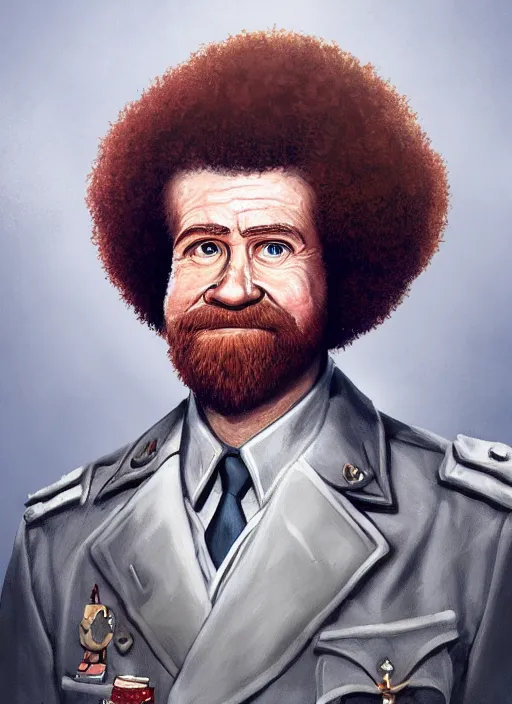 Prompt: hearts of iron 4 leader portrait of bob ross, trending on artstation, highly detailed, character portrait, ylva ljungqvist, paradox interactive