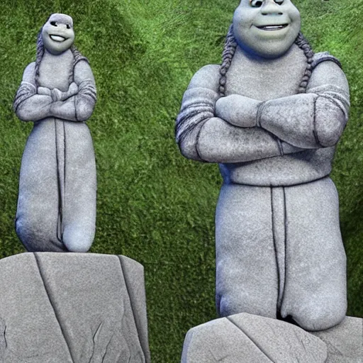 Image similar to a grandiose stone statue monument for shrek, stone monument, fantasy illustration