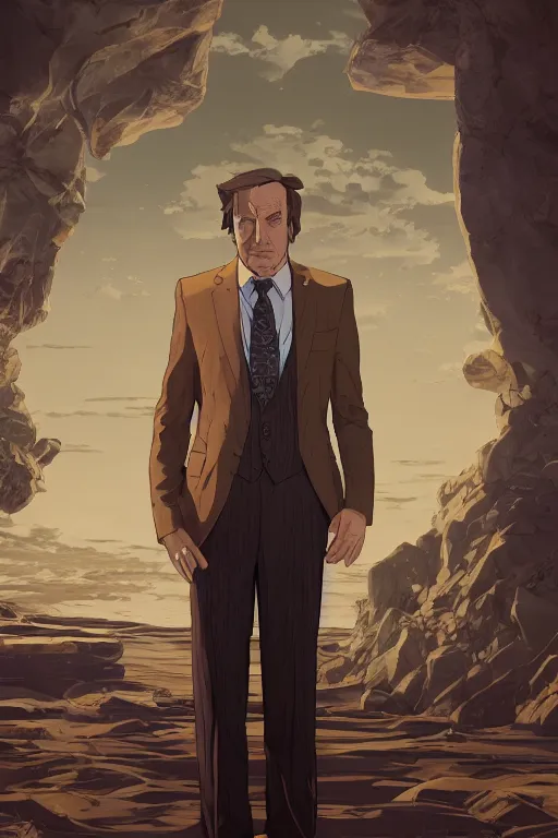 Prompt: portrait of saul goodman, high intricate details, rule of thirds, golden ratio, cinematic light, 8 k, octane render, anime style, graphic novel by fiona staples and dustin nguyen, art by beaststars and orange, peter elson, alan bean, studio ghibli, makoto shinkai