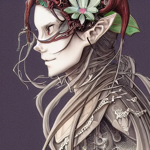 Prompt: anime manga skull profile young woman skeleton, elf, galadriel, hair, Tolkien, unreal engine, intricate, elegant, highly detailed, digital art, art by JC Leyendecker and sachin teng