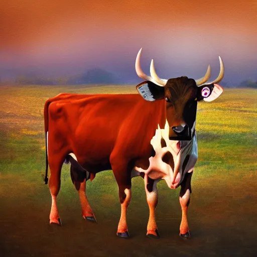 Image similar to a cow working in Mcdonald's, award-winning photograph, warm colors