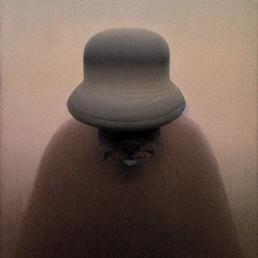 Prompt: man wearing a heavy fat stone hat high resolution, high quality, by jean - zdzislaw beksinski