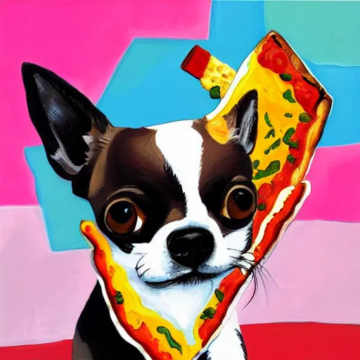 Image similar to abstract painting of a Chihuahua and pizza