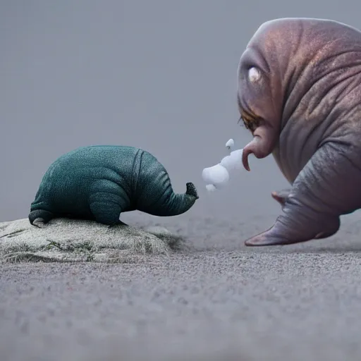 Image similar to tardigrade fighting a walrus