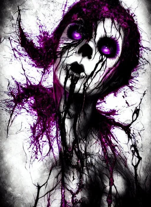 Prompt: gothic soul - spirit with galaxy dead eyes, random decor of necro blast, psycho colors veins, realistic flavor, twisted sorrow fade soft, blades, award winning photoshoot