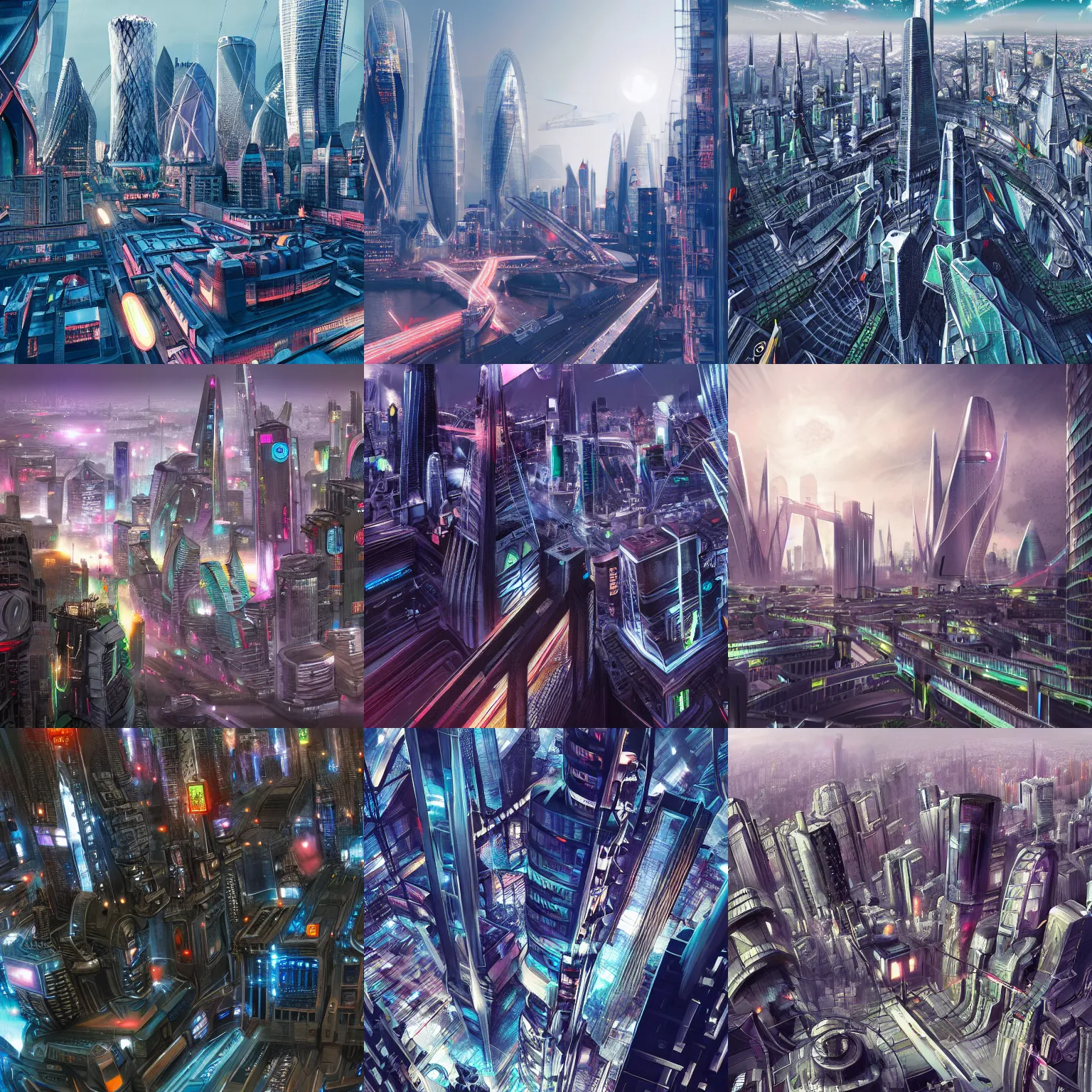Prompt: futuristic cityscape, London, mega city, ultrahigh detail, trending on artstation
