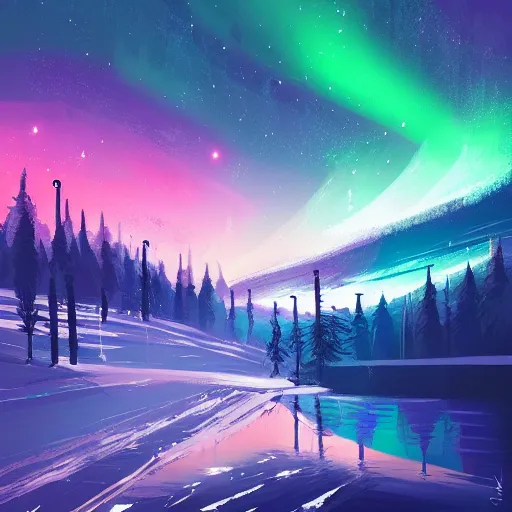 Image similar to aurora lights, Alena Aenami, Artstation