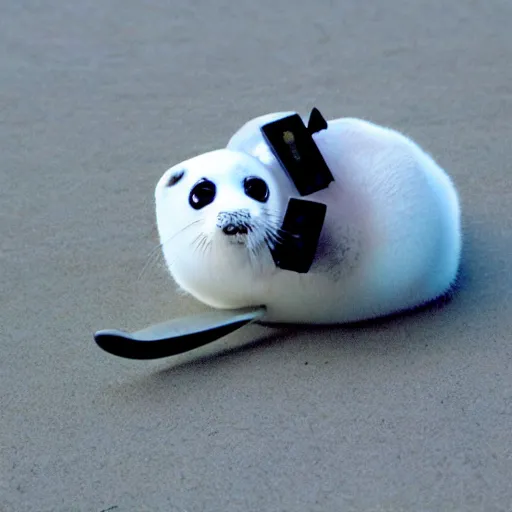 Prompt: a baby harp seal piloting a mecha, manga