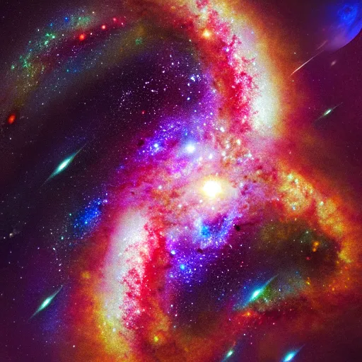 Image similar to an extremely detailed picture of two merged galaxies, photorealism, fine details,