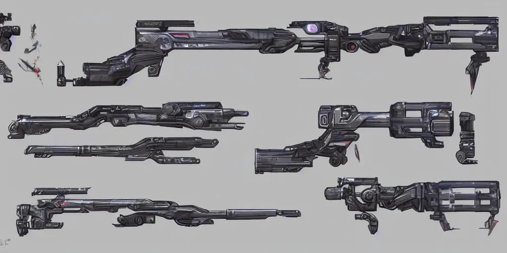 Image similar to top down orthographic 2 d concept art sheet of a sci fi plasma rifle, thick body, intricate detail, trending on artstation, award winning concept artist, 8 k