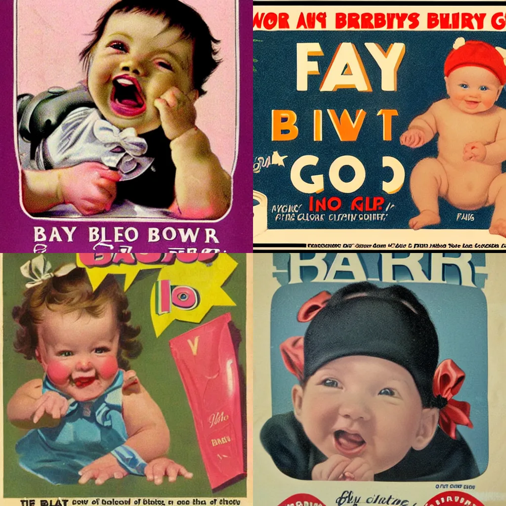 Prompt: Baby\'s first blow-n-go, vintage advertisement illustration