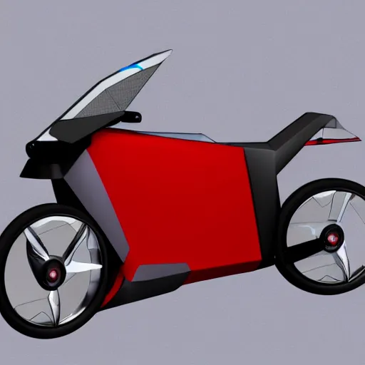 Image similar to drawing of next Gen prototype concept innovative award winning red motorcycle, American engineering, back to the future style, 3d, photorealism