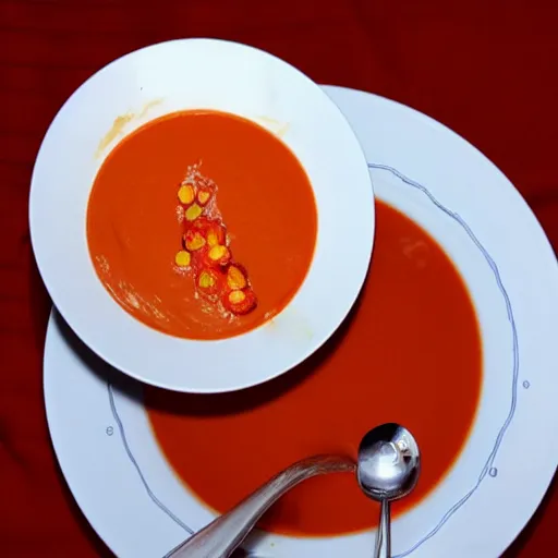 Image similar to bowl of tomato soup balancing on donald trumps head,