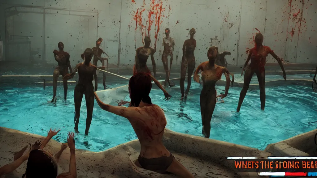 Image similar to Screenshot from Dead By Daylight at an indoor swimming pool