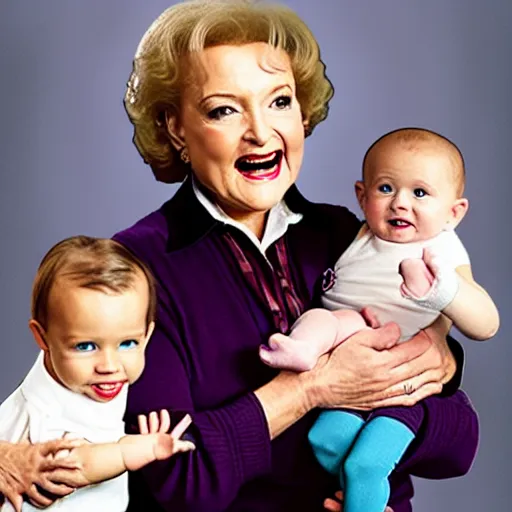 Image similar to betty white juggling babies