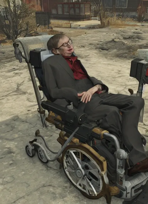 Image similar to Stephen Hawking in fallout 4