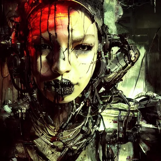 Image similar to black female cybernetic dream hunter, cyberpunk, wires, skulls!! machines ( by emil melmoth zdzislaw belsinki craig mullins yoji shinkawa ) realistic render ominous detailed photo atmospheric by jeremy mann francis bacon and agnes cecile ink drips paint smears!! digital glitches glitchart!!