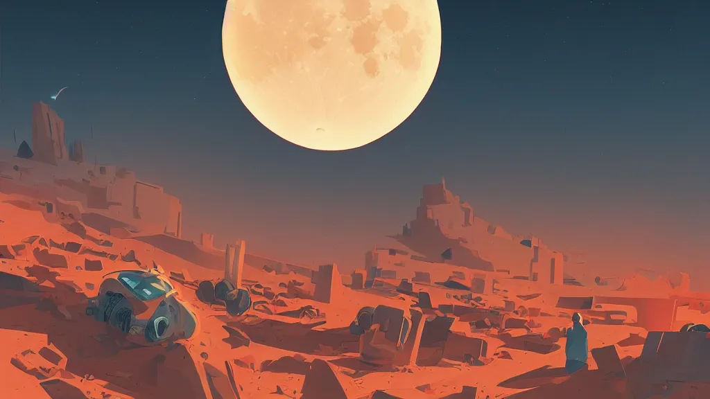 Image similar to The moon crashes into the earth, fault, a shock wave, pieces of land, frightening appearance, catastrophic, Breathtaking , the sun's rays through the dust, noise, Hans zimmer Soundtrack, Expectation, fear, art by James gilleard,