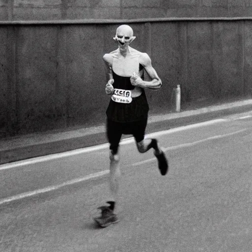 Image similar to portrait of nosferatu running a marathon, sport photography