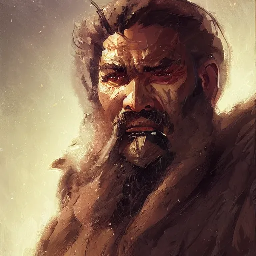 Image similar to portrait of a man by greg rutkowski, old bounty hanter, samoan features, tall and muscular, epic beard, star wars expanded universe, he is about 8 0 years old, wearing tactical gear.