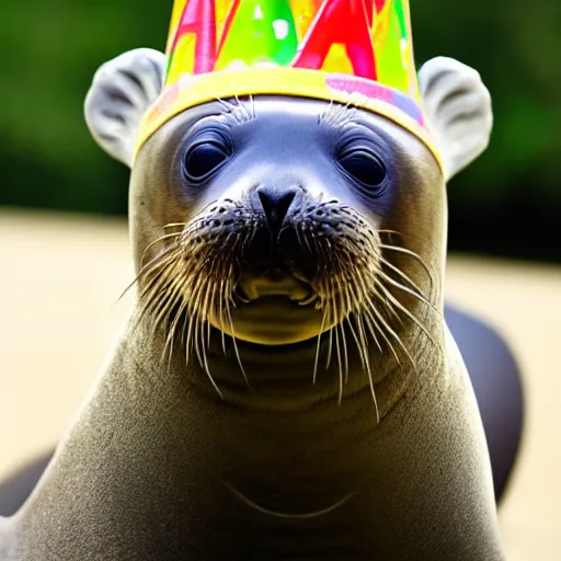 Prompt: seal wearing birthday hat