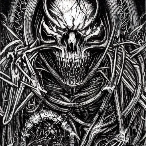 Prompt: Darkthrone themed drawing of unholy darkness black metal logo concept, intricate artwork by Christophe Szpajdel, H.R. Giger, Johnatan Wayshak, Zdizslaw Beksinski, gothic, very coherent artwork, high detail, 8k, High contrast, golden ratio