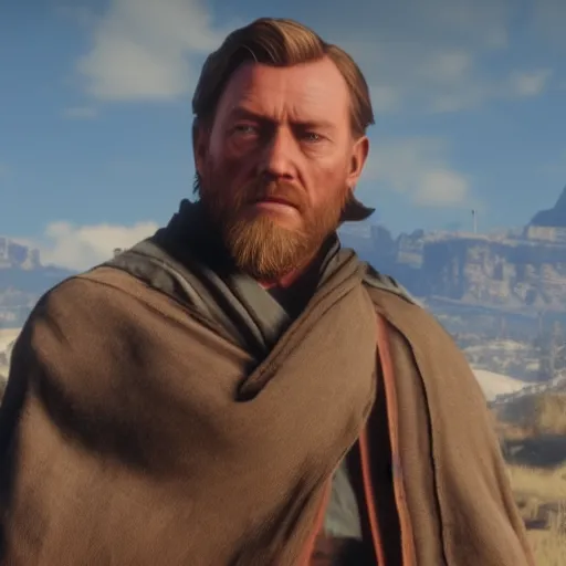 Image similar to Film still of Obi-Wan Kenobi in Red Dead Redemption 2 (2018 video game)