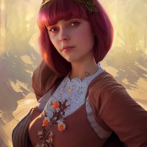 Image similar to ultra realistic illustration, stephanie from lazy town, intricate, elegant, highly detailed, digital painting, artstation, concept art, smooth, sharp focus, illustration, art by artgerm and greg rutkowski and alphonse mucha