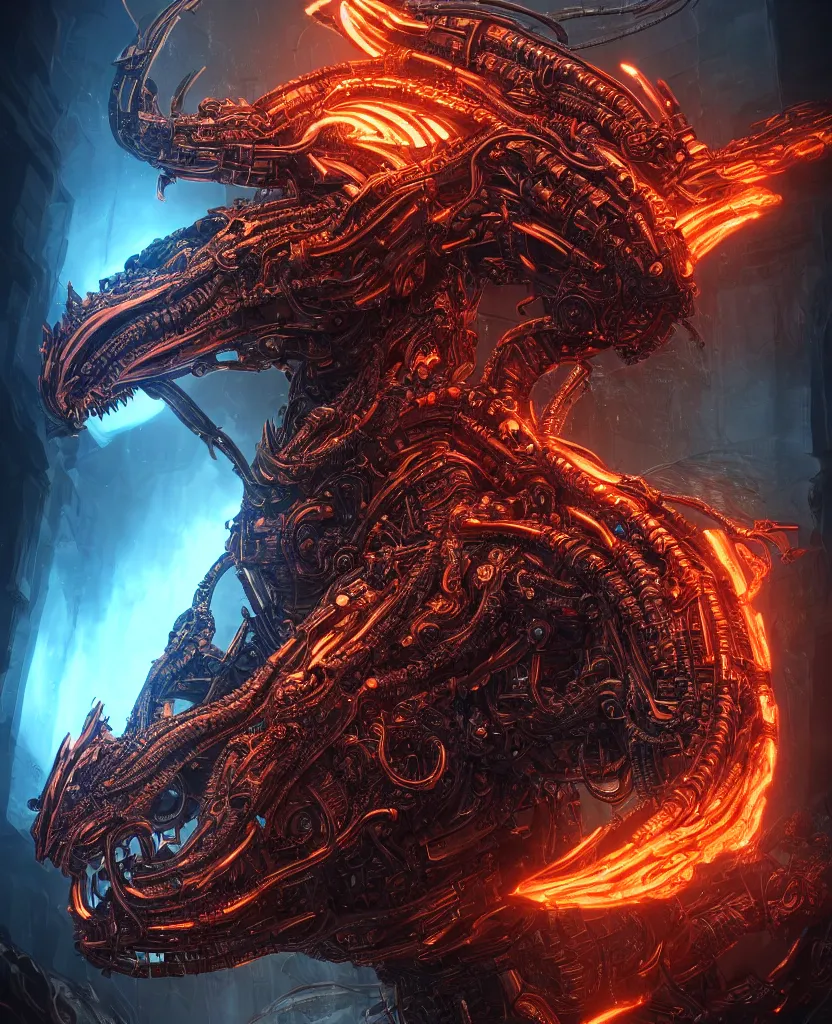 Prompt: a portrait of the machine dragon, epic angle and pose, symmetrical artwork, 3d with depth of field, blurred background, cybernetic face skull gear wheel, translucent, nautilus, energy flows of water and fire. a highly detailed epic cinematic concept art CG render. made in Maya, Blender and Photoshop, octane render, excellent composition, cinematic dystopian brutalist atmosphere, dynamic dramatic cinematic lighting, aesthetic, very inspirational, arthouse, by Greg Rutkowski, Ilya Kuvshinov, WLOP, Stanley Artgerm Lau, Ruan Jia and Fenghua Zhong