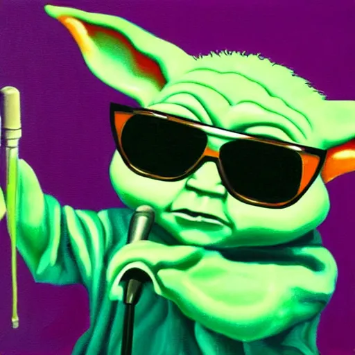 a painting of baby yoda wearing sunglasses holding a Stable Diffusion