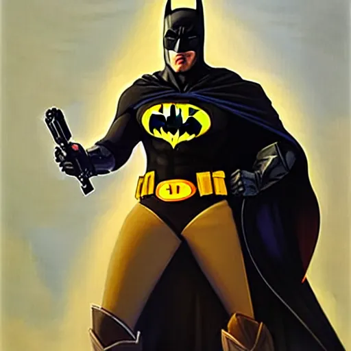 Image similar to Greg Manchess portrait painting of Batman as Overwatch:4 character, medium shot, asymmetrical, profile picture, Organic Painting, sunny day, Matte Painting, bold shapes, hard edges, street art, trending on artstation, by Huang Guangjian and Gil Elvgren and Sachin Teng