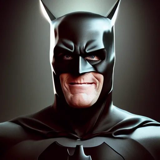 Image similar to Jim Carrey is Batman, hyperdetailed, artstation, cgsociety, 8k