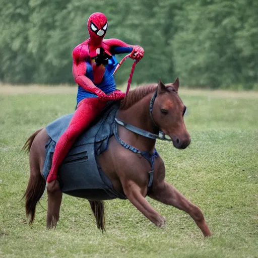 Image similar to spiderman riding a horse