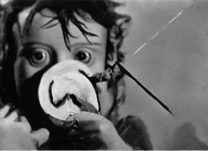 Prompt: slicing an eyeball, still photograph from the film un chien andalou ( 1 9 2 9 )