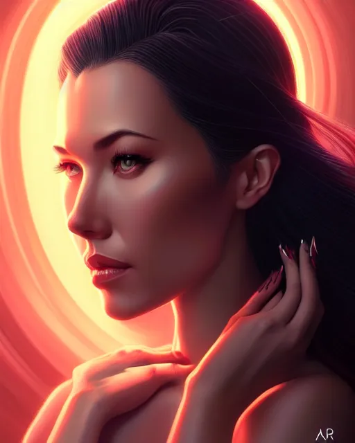 Image similar to symmetry portrait of jodi arias cyborg, glam, deco, glowing halo intricate, elegant, highly detailed, digital painting, artstation, concept art, smooth, sharp focus, illustration, art by artgerm and greg rutkowski and fra angelico and unreal engine 5