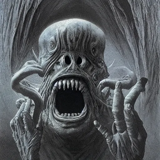 Image similar to a demonic alien screaming next to a baby nursery, beksinski, dariusz zawadzki