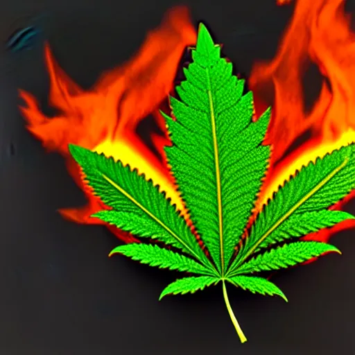 Prompt: weed leaf, marijuana leaf, on fire, burning, 3D render, 3D model, highly-detailed fire