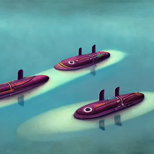 Prompt: colorful submarines by gediminas pranckevicius