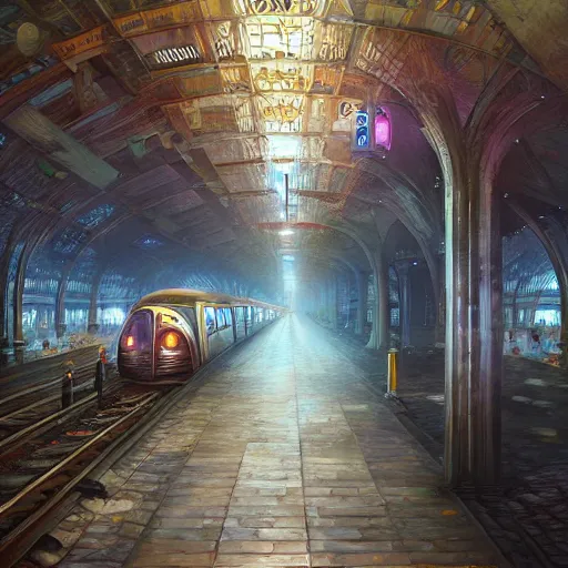 Prompt: subway station cryengine render by android jones, james christensen, rob gonsalves, leonid afremov and tim white