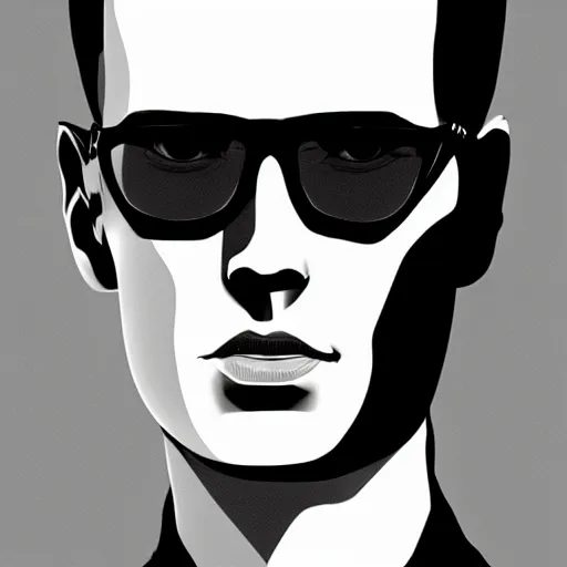 Prompt: Max Headroom, elegant, 2d, ultra highly detailed, digital painting, smooth, sharp focus, artstation, black and white art by Ilya Kuvshinov