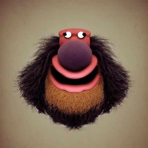 Image similar to a still of a forgotten muppet character looking very manly and modern, hilarious, laughing, hairy chest, huge chin, manly monster tough guy, roughled fur, photo real, photographic, photograph, artstation, trending, featured