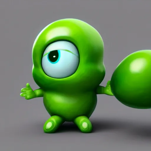 Image similar to 3 d octane render of a transparent chibi green slimeball character with eyes