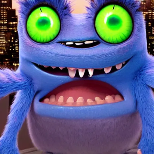 Prompt: Mike Wazowsvki but he has seven eyes, five ears, four noses and is destroying the empire state building