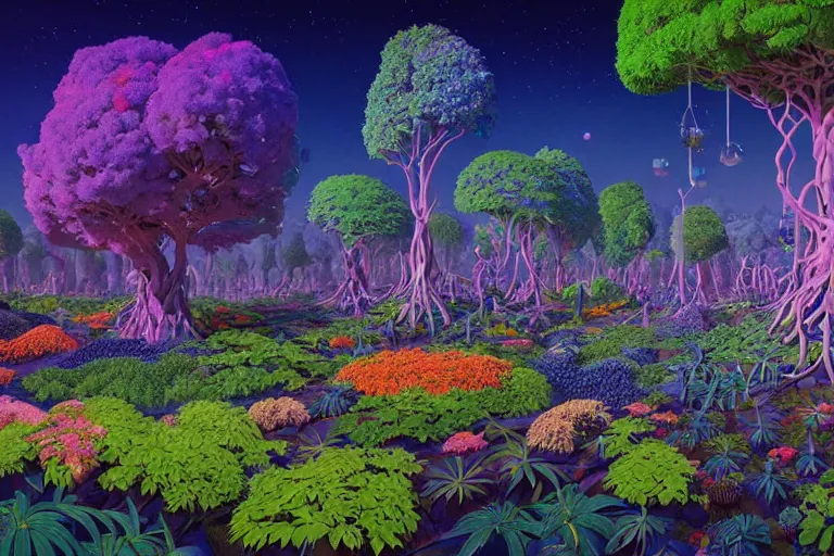 Prompt: a cosmic garden with glowing trees, flowers and plants by paolo eleuteri serpieri and tomer hanuka and chesley bonestell and daniel merriam and tomokazu matsuyama and makoto shinkai, clearly defined outlines, unreal engine, high resolution render, featured on artstation, octane, 8 k, highly intricate details, vivid colors