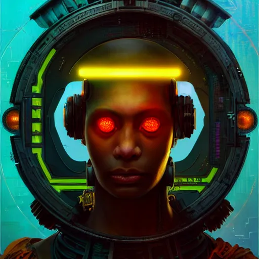 Image similar to a dogon cyberpunk hacker, steampunk stargate by greg rutkowski and android jones in a surreal portrait style, oil on canvas, ancient cyberpunk 8k resolution