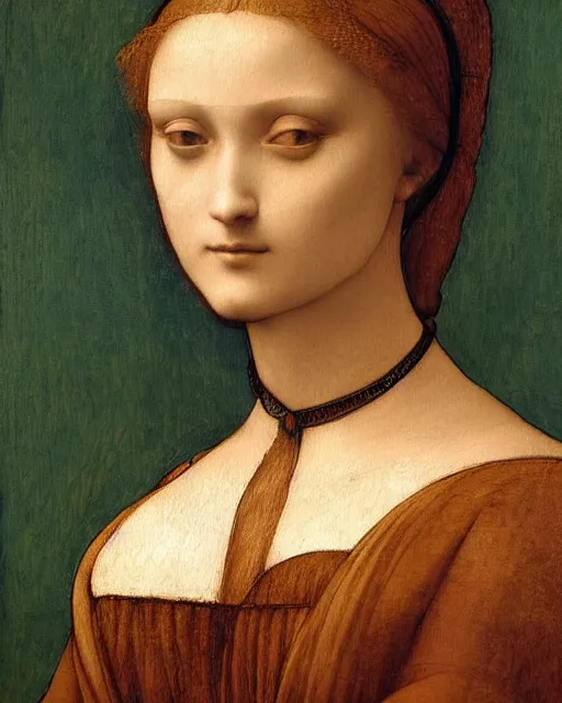 Image similar to a close up of a painting of a woman, a painting by leonardo da vinci, featured on deviantart, pre - raphaelitism, da vinci, fine art, pre - raphaelite